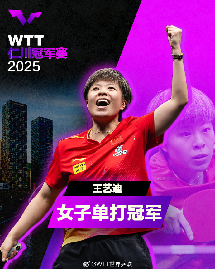 王艺迪夺得WTT仁川冠军赛女单冠军 陈幸同摘银